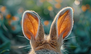 Close-up of a fluffy bunny's ears perked up AI generated