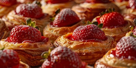 Close up of pastries with strawberry fruits. KI generiert, generiert, AI generated