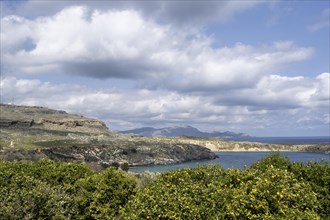 Coastal landscape near Lindos, Rhodes, Dodecanese archipelago, Greek Islands, Greece, Europe