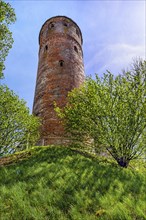 Brick tower of St Blasius Church, Kaufbeuern, Allgaeu, Swabia, Bavaria, Germany, Europe