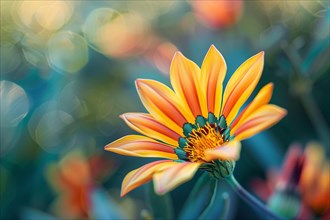 Bright colored Gazania flower on blurry background. KI generiert, generiert, AI generated