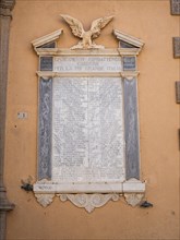 Memorial plaque for fallen soldiers in the World War, town hall, Maddalena, Isola La Maddalena,