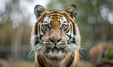 Close-up of a captive Bengal-Siberian tiger AI generated