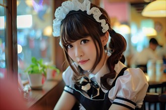 Young Asian woman waitress dressed in maid costumes in Japanese Maid Cafe. KI generiert, generiert,