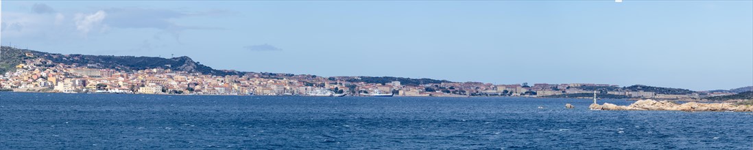 View from the sea to the town of Maddalena, panoramic view, Sardinia, Italy, Europe