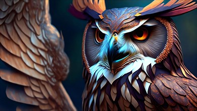 3D Illustration of an Owl as a Fantasy or Art Concept, ai generated, AI generated