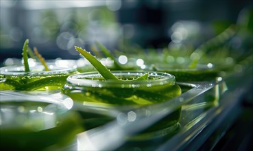 Close-up of aloe vera leaves in a laboratory setting AI generated