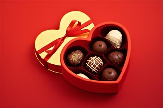 Heart shaped box with chocolate pralines. KI generiert, generiert, AI generated