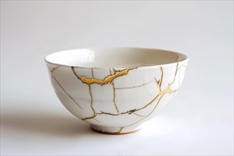 Japanese Kintsugi bowl with ceramic repair technique that uses lacquer mixed with powdered gold. KI