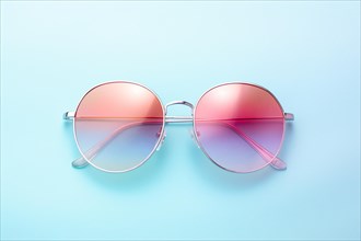Rainbow colored sunglasses on blue background. KI generiert, generiert, AI generated
