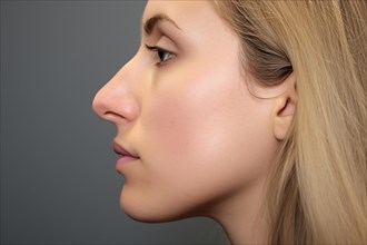 Side view of woman with bump on nose. KI generiert, generiert, AI generated