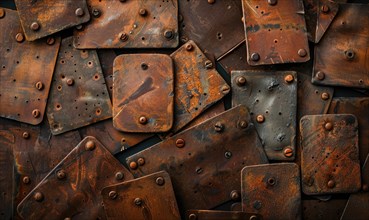 Abstract background with rusted metal plates in shades of deep brown and ochre AI generated