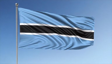 The flag of Botswana flutters in the wind, isolated against a blue sky
