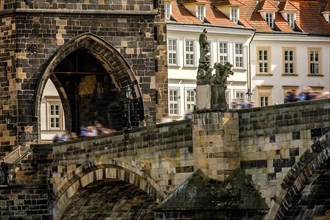Navigation, river, Charles Bridge Prague, figures, holy figures, statues, tourist attraction,