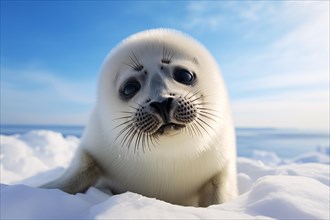 Cute youn seal in snow. KI generiert, generiert, AI generated