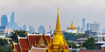 Wat Tri Thotsathep Worawihan, behind it Golden Mount and the skyline of Bangkok, Thailand, Asia