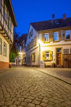 View of an old town, half-timbered houses and streets in a town. Seligenstadt am Main, Hesse