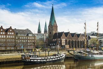 City panorama, Weser promenade, Old Town, Weser, Hanseatic City of Bremen, Germany, Europe