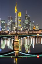 Skyline, Ignaz-Bubis-Bruecke, banking district, Frankfurt am Main, Hesse, Germany, Europe