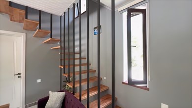 Interior of new house, view of the stairs and modern interior
