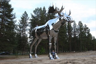 Elk (Alces alces) 10 metres high is the world's largest moose made of polished steel, between Oslo