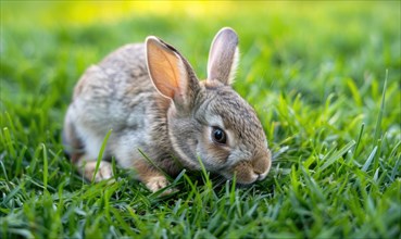 Close-up of a bunny munching on fresh green grass AI generated