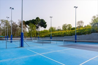 Empty space of a sportive facility with several pickleball outdoors courts