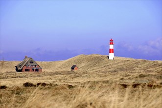 Lighthouse near List, at Ellenbogen, Sylt, North Frisian Island, Schleswig Holstein, Germany,