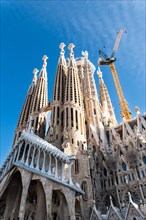 Passion facade of the Sagrada Familia basilica under construction, Roman Catholic basilica by