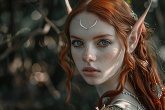 Beautiful elf woman with elven ears. KI generiert, generiert, AI generated