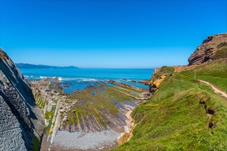 Cala Algorri with a coastal landscape in the flysch of Zumaia without people, Gipuzkoa. Basque