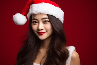 Asian woman with Santa hat. KI generiert, generiert, AI generated