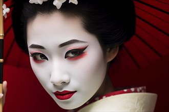 Japanese woman with geisha style hair and makeup. KI generiert, generiert, AI generated