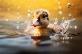 Young duckling swimming in water. KI generiert, generiert, AI generated