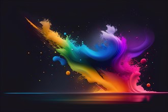 Colorful paint splashes on black background. Abstract vector illustration. ai generative, AI