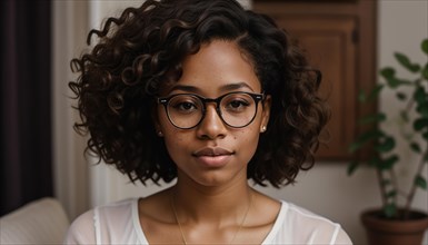 Portrait of a beautiful young african american woman in eyeglasses outdoors. ai generative, AI
