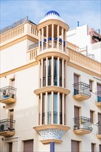 Art Nouveau facade of a house on the seafront in Sitges, Spain, Europe