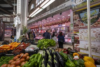 Market stalls in the Mercado Central market hall, Valencia, Spain, Europe