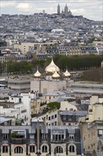 View from the Eiffel Tower to the Russian Orthodox Cathedral and Sacre-Coeur de Montmartre, Paris,