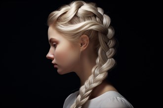Beuatiful young woman with light blond hair in french braid hairstyle. KI generiert, generiert, AI