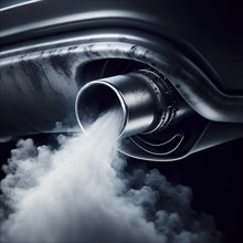 Smoke pours out of the exhaust pipe of a car, AI generated