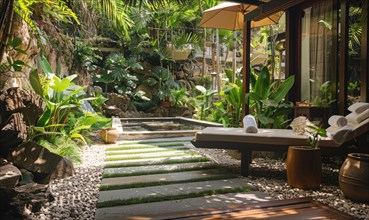 A tranquil spa retreat offering aloe vera infused facials and body treatments amidst lush greenery