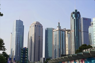 The tallest skyscrapers of the Pudong Special Economic Zone, skyline with several skyscrapers