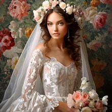 AI generated traditional bridal portrait with digital floral patterns