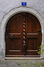Historic wooden front door, heritage-protected building In der Grub No. 13, Old Town Lindau (Lake