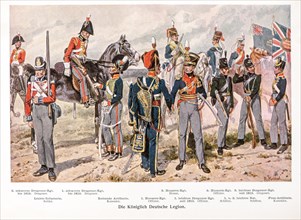 Historical, colour illustration, colour plate uniforms, Royal German Legion, soldiers and officers