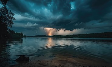 A summer thunderstorm brewing over the lake AI generated