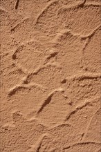 Roughcast structure in detail, section of an ochre-coloured house wall, background