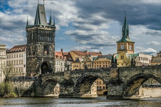 Boat trip, sightseeing tour, Charles Bridge Prague, Old Town, Vltava, Prague, Czech Republic,
