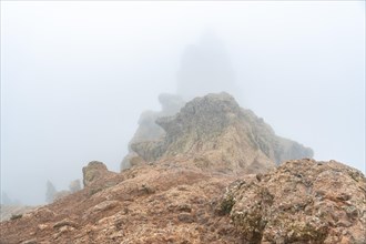 Landscape of very cloudy Pico de las Nieves in Gran Canaria, Canary Islands. Spain